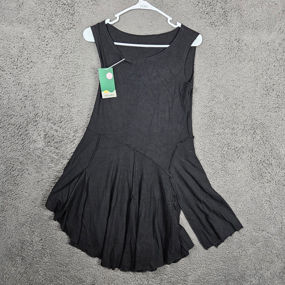 Halara Womens Small Black Ribbed Sleeveless Fit and Flare Dress‎ NWT